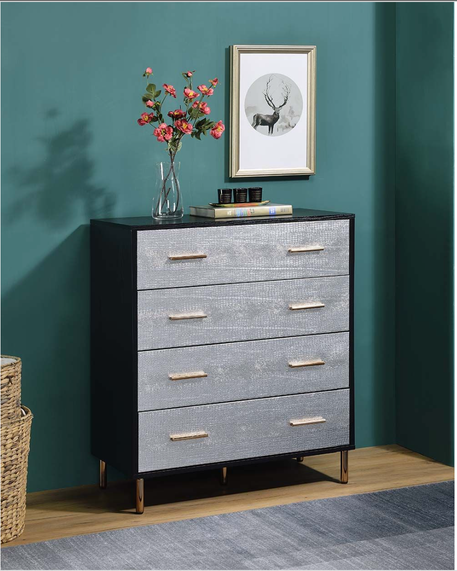 6 Drawers Wooden Dresser, White, Champagne and Gold | Mr. International
